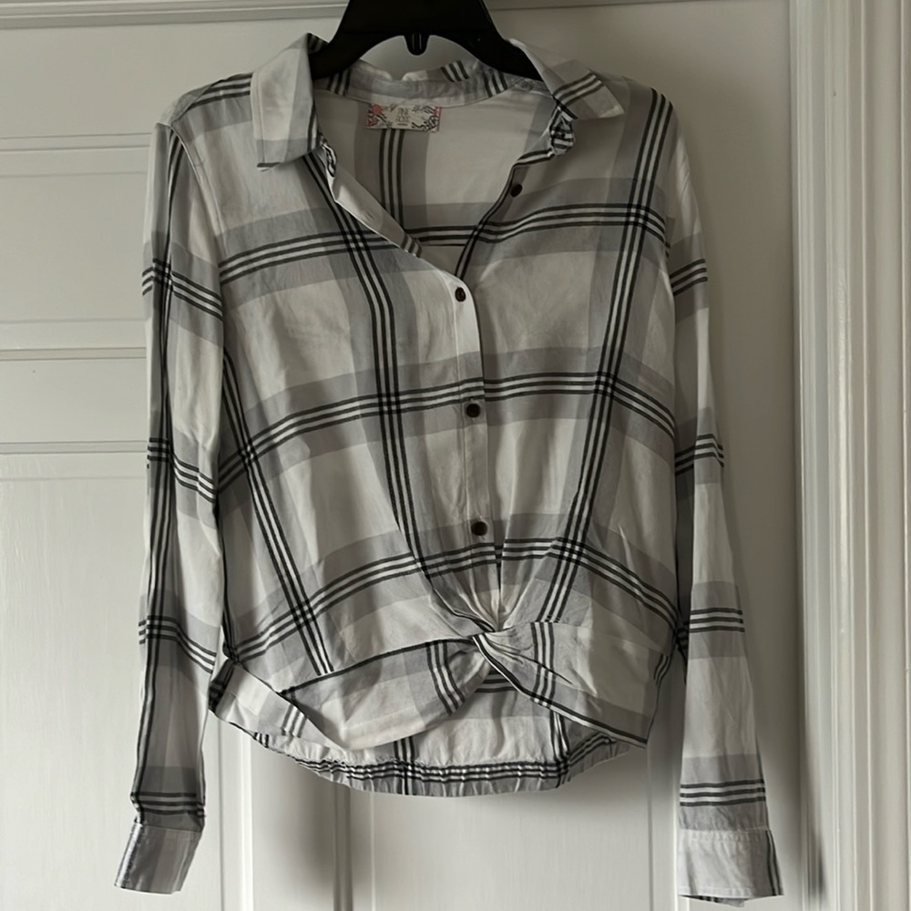 PINK ROSE plaid crop shirt